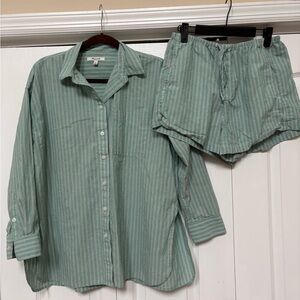 Madewell blue striped shirt & pull on shorts S XS beach